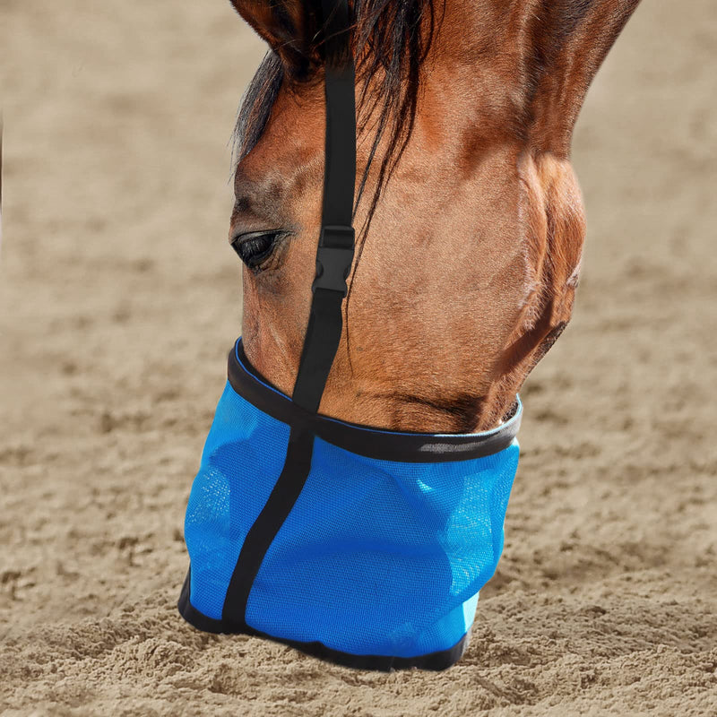 Harrison Howard Horse Muzzle Feed Bag Durable Nylon Mesh Grain Feed Bag with Adjustable Strap Champion Hlue - BeesActive Australia