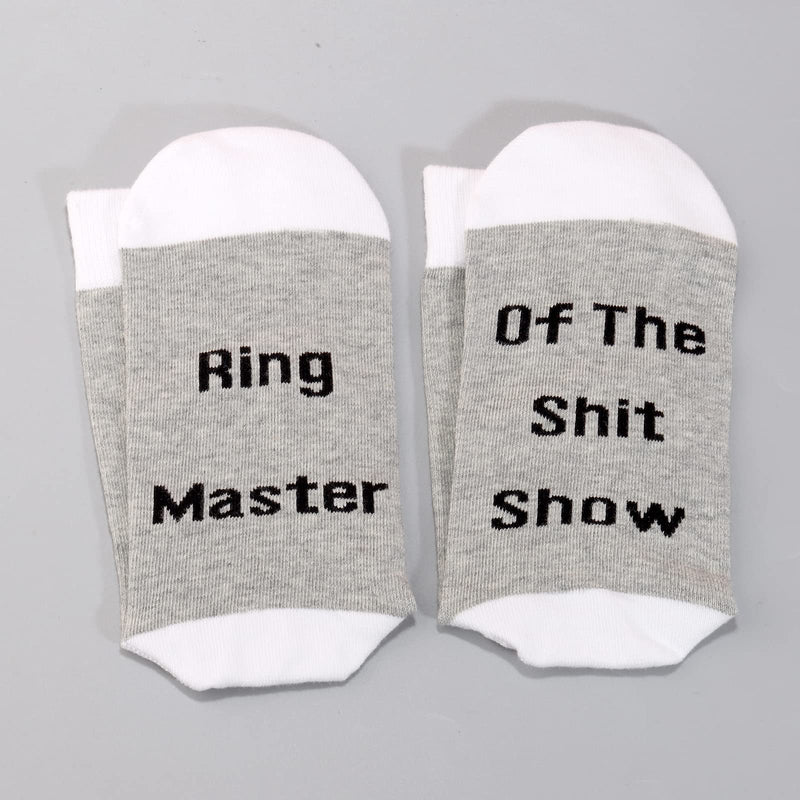 LEVLO Funny Ringmaster Gifts Ring Master Of The Shit Show Socks Mothers Day Gift 2 Pairs/Set - Mid Calf -1 - BeesActive Australia