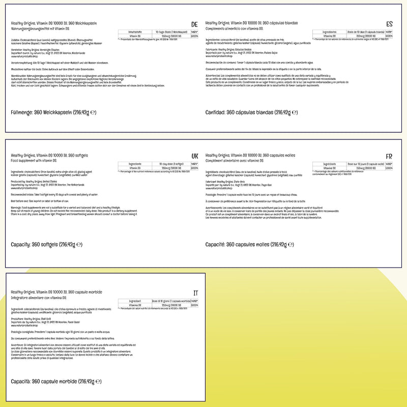 Healthy Origins, Vitamin D3, 10,000 IU, 360 Softgels, Lab Tested, Gluten Free, Soy Free, Non-GMO - BeesActive Australia