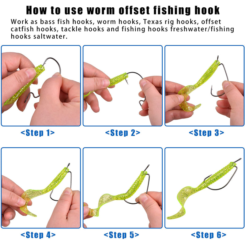 Offset Bass Fishing Hooks, 100pcs Wide Gap Worm Hooks 3X High Carbon Steel Bait Jig Fish Hooks for Bass Trout Saltwater Freshwater 100pcs-3/0 - BeesActive Australia