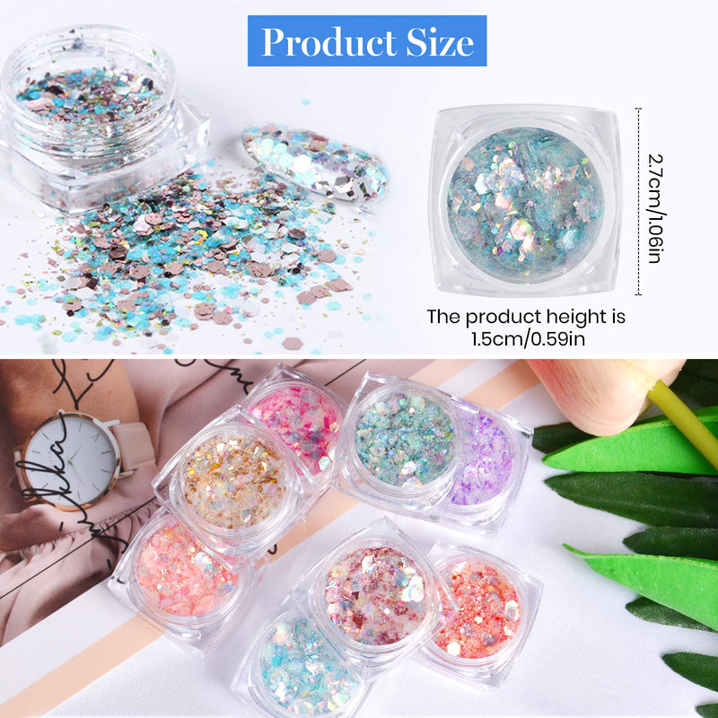 EBANKU 8 Boxes Holographic Chunky Nail Glitter Sequins, Iridescent Mermaid Nail Sequin Ultra-Thin Sparkles Flake Nail Glitter, for Women Girls Nail Art Decoration Resin Molds DIY - BeesActive Australia