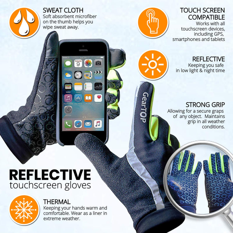 [AUSTRALIA] - GearTOP Running Gloves for Men and Women, Lightweight Outdoor Sports Touchscreen Gloves, Multi-Purpose Reflective Gloves for Cycling, Biking, Driving & for All Weather Conditions Large 