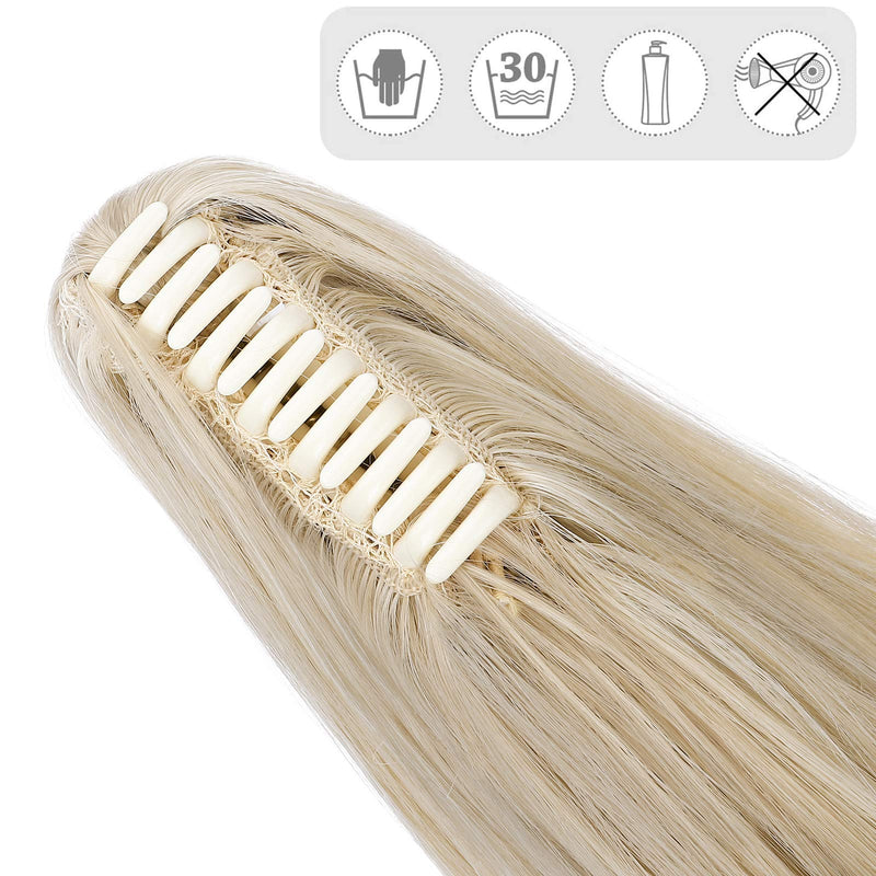 Long Straight Claw On Ponytail Extensions Soft Curly Wavy Ponytail Hairpieces Synthetic For Women Ladies 18" Inch, Ash Blonde Mix Bleach Blonde - BeesActive Australia