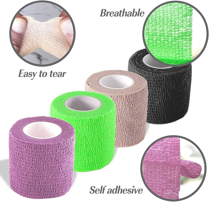 Self Adhesive Bandage Wrap, 12 Pack, 2 Inch x 5 Yards, Self Adherent Cohesive Wrap Bandages, Medical Bandage Wrap, Elastic Self Adhesive Tape, Sports wrap Tape for Stretch Athletic, Wrist, Ankle - BeesActive Australia