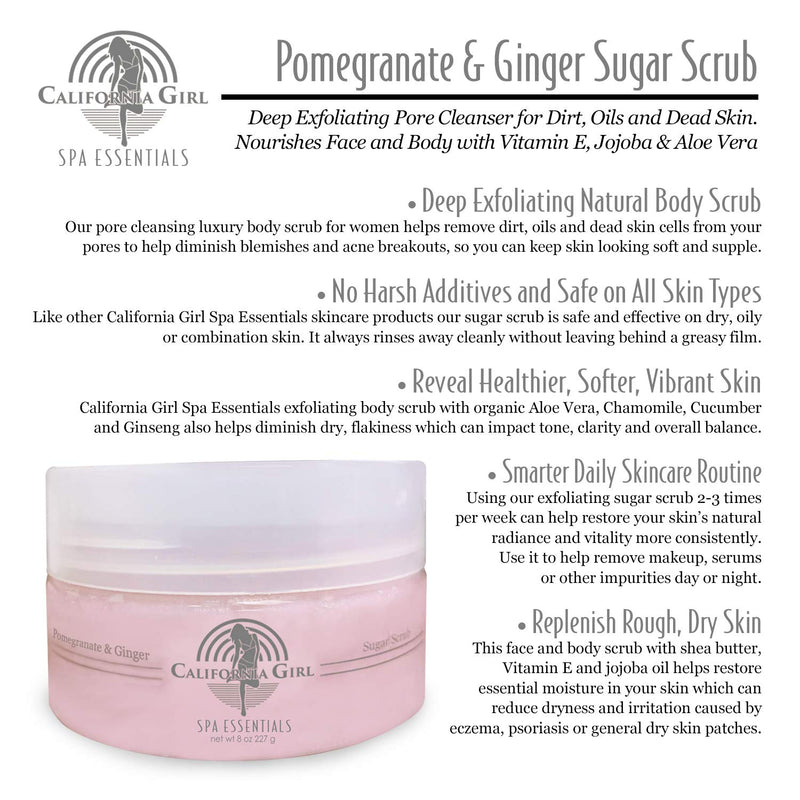 California Girl Spa Essentials Sugar Scrub, 8 oz., Deep Exfoliating Pore Cleanser for Dirt, Oils, and Dead Skin, Nourishes Face and Body with Vitamin E, Jojoba, and Aloe Vera 8 Ounce - BeesActive Australia