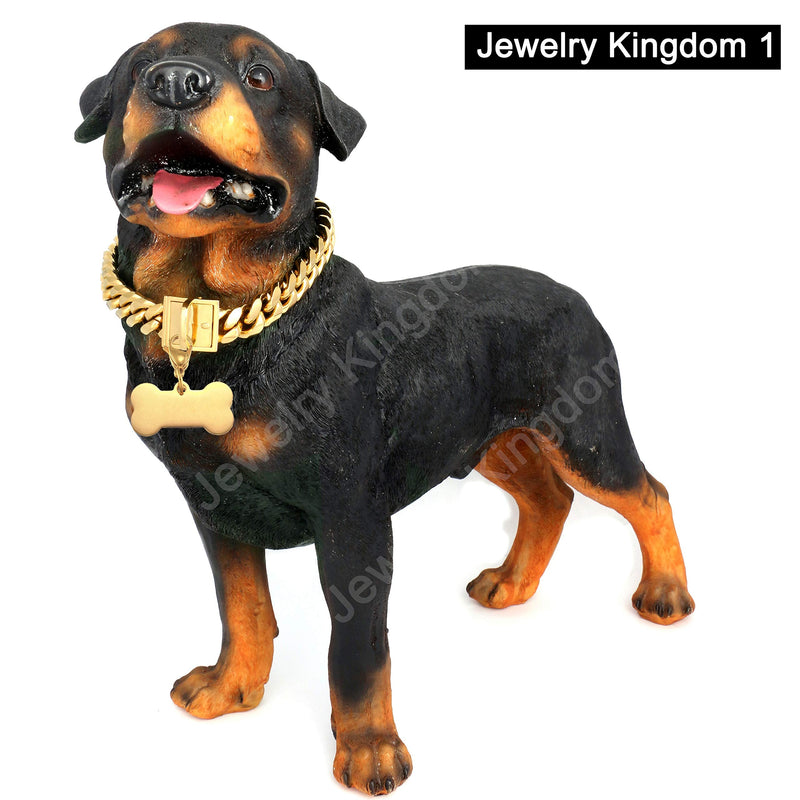 Jewelry Kingdom 1 Gold Dog Chain Collar with Dog ID Tag 18K Metal Stainles Steel Cuban Link Chain Strong Heavy Duty Chew Proof Walking Training Collar 10in to 26in for Small, Medium, Large Dogs 18" (Fits Dog Neck 16" to 17.5") - BeesActive Australia