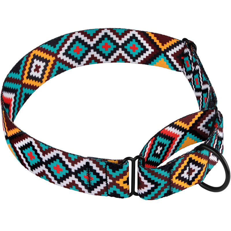 CollarDirect Aztec Martingale Collars for Dogs Heavy Duty Tribal Pattern Safety Nylon Training Collar Large Medium Small Ethnic Teal L, Neck Size 15"-20" - BeesActive Australia