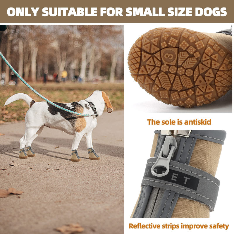 Hcpet Dog Shoes for Small Dogs Boots, Breathable Dog Booties Paw Protector for Hot Pavement Winter Snow Hiking Booties 4Pcs #3 (width 1.49 inch) for 11.0-16.5 lbs Khaki - BeesActive Australia
