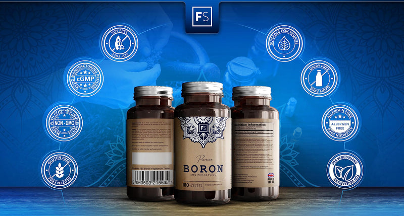 FS Boron Supplement | 180 Chelate Vegan Boron Tablets | High Strength 6mg Boron Per Serving - 6 Month Supply | Nootropic Supplements | Gluten, Allergen Free & Non-GMO | Manufactured in The UK 180 Count (Pack of 1) - BeesActive Australia