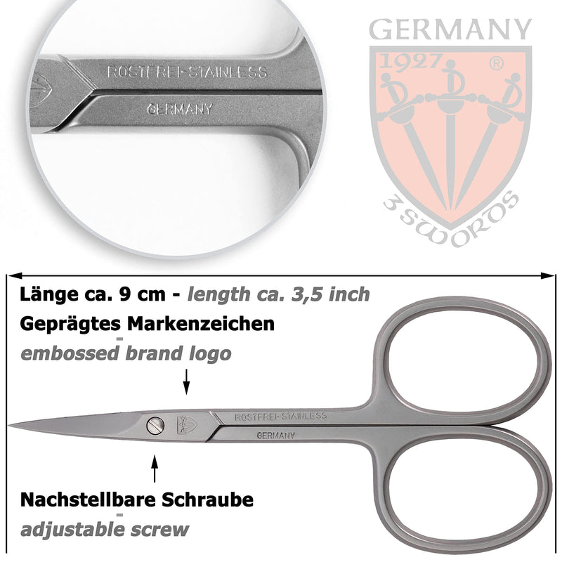 3 Swords Germany Solingen - brand quality STAINLESS STEEL INOX CURVED CUTICLE SCISSORS (1 PIECE) with case for manicure pedicure - nail care by 3 Swords - Made in Germany - BeesActive Australia