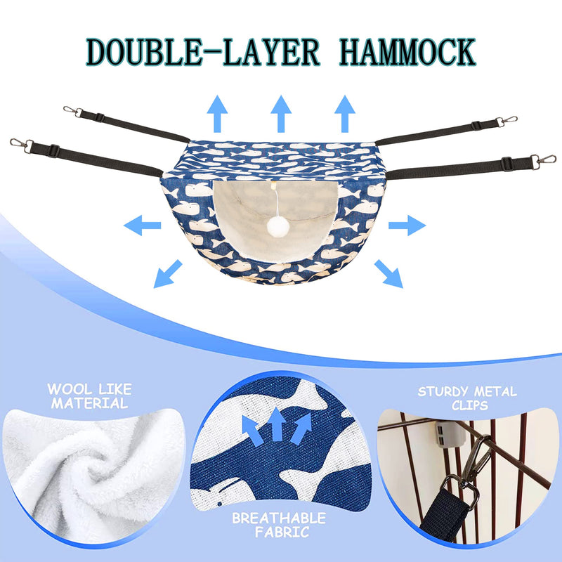 JSPYFITS Cat Cage Hammock,Double Layer Hanging Adjustable Soft Pet Bed Suitable for Kitten Ferret Puppy Rabbit or Small Pet, Hanging Bed for Pets, 2 Level Indoor Bed for Spring/Summer/Winter Blue Whale - BeesActive Australia