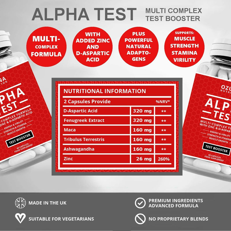 Alpha Test Testosterone Booster for Men for Strength Energy Performance Stamina Reduces Fatigue | Healthy Test Levels with Fenugreek, D-Aspartic Acid, Maca, Zinc, Tribulus Plus More | One Month Supply - BeesActive Australia