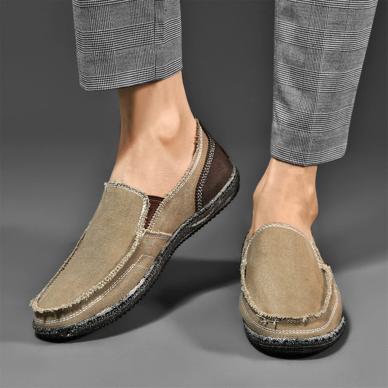 CASMAG Men's Casual Cloth Shoes Canvas Slip on Loafers Leisure Vintage Flat Boat Shoes 7.5 Khaki - BeesActive Australia