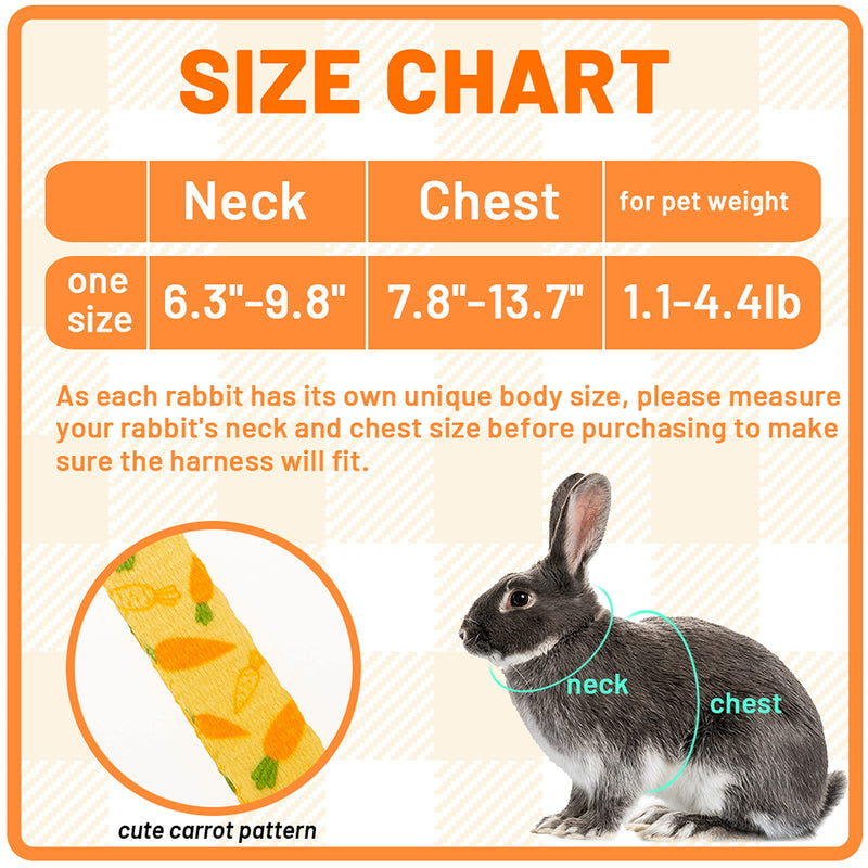 ORZECHKO Rabbit Harness and Leash - Adjustable Bunny Harness Escape Proof for Walking Runnig Hiking Camping Outdoor - Yellow Carrot Pattern Cute Small Animal Harness Leash Set - BeesActive Australia