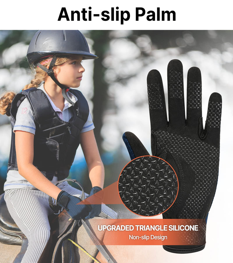 Kids Horse Riding Gloves Equestrian Anti Slip Children Horseback Bike Gardening Fishing Cycling Outdoor Activities Riding Gloves Girls Boys Youth Navy Non-slip Silicone XL (Age 12-14) - BeesActive Australia