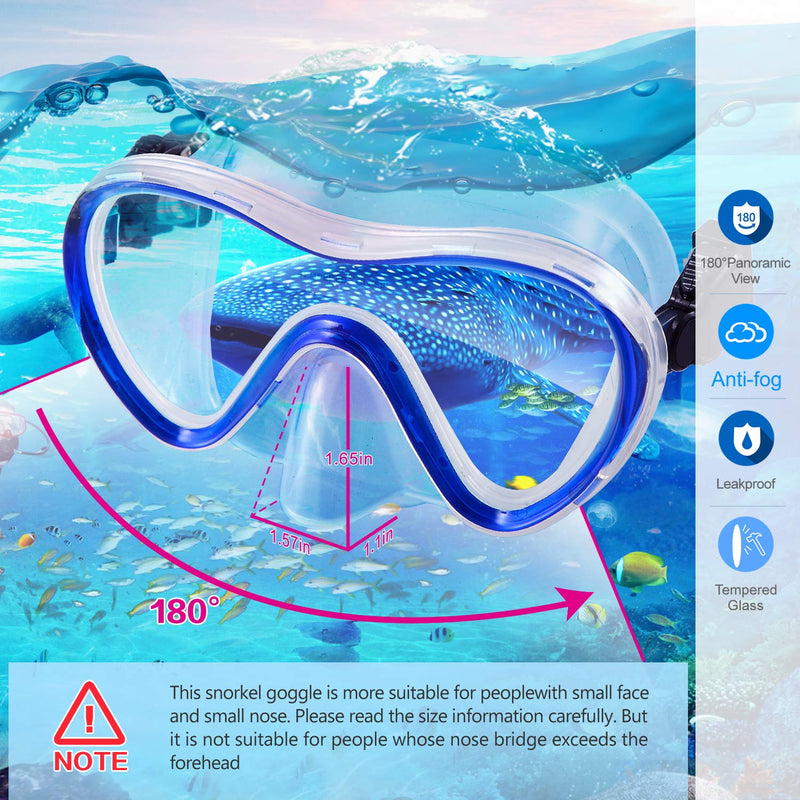 [AUSTRALIA] - Supertrip Snorkel Set Adults-Anti-Fog Film Scuba Diving Mask Impact Resistant Panoramic Tempered Glass Easybreath Anti-Leak Dry Top Snorkeling Packages with Waterproof Case & Carrying Bag Blue 