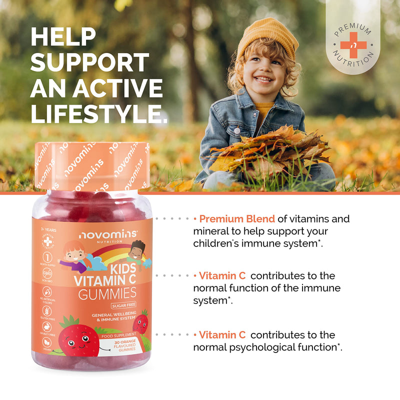 Kids Vitamin C Gummies Sugar Free � Chewable Vitamin C for Children � with Added Bioflavonoids, Rose Hip, Elderberry & Zinc - Immune System Support - Vegan- Gluten Free - by Novomins - BeesActive Australia