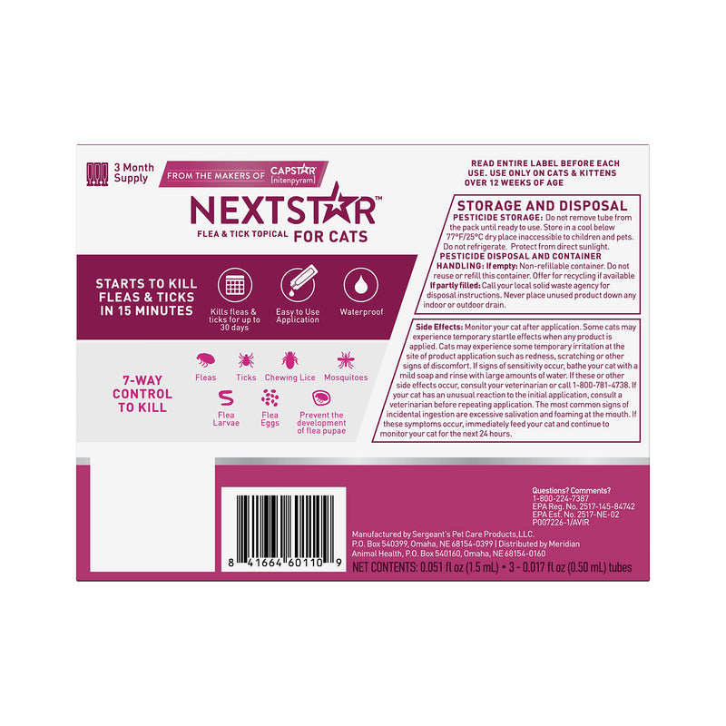 NEXTSTAR Topical Flea & Tick Treatment & Prevention for Cats over 3.5 lbs, Fast Acting, 3-Month Supply - BeesActive Australia