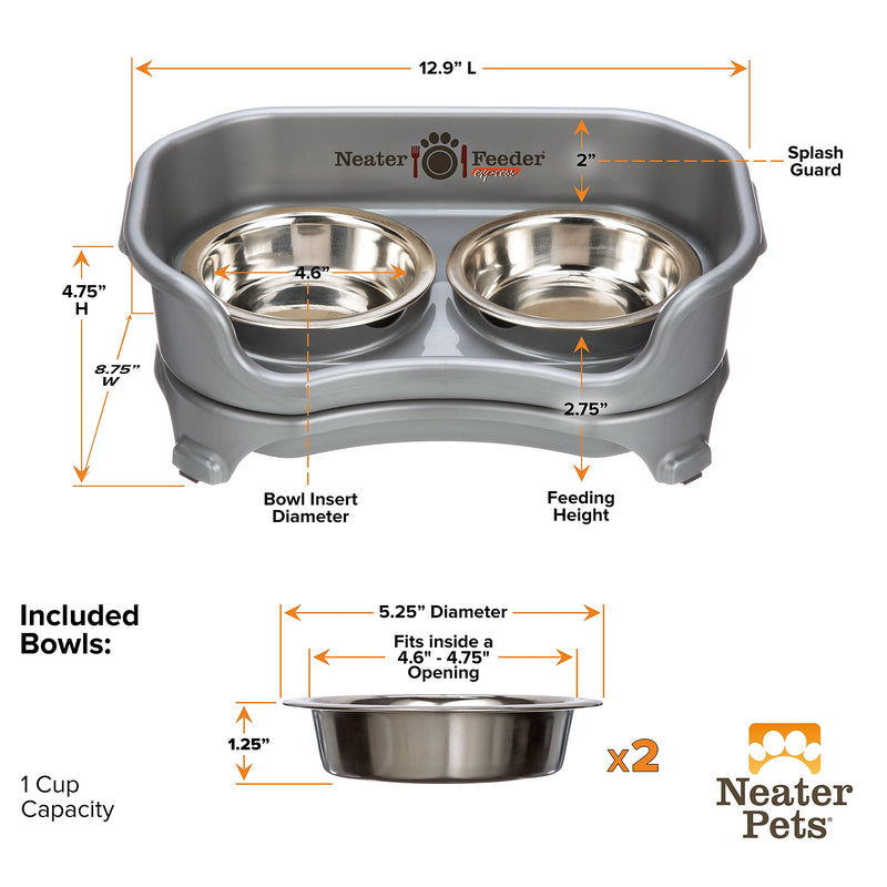 Neater Feeder Express Elevated Cat Bowls - Raised Pet Dish - Stainless Steel Food and Water Bowls for Cats Gunmetal - BeesActive Australia