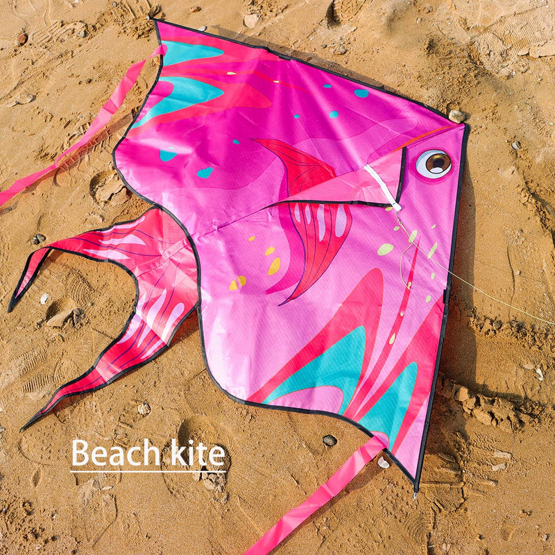XENTUMI Fish Kite with String, Kites for Kids & Adults, Easy to Fly and Assemble, Beach Kite for Kids 4-8 8-12 Kites for Beginner Girls and Boys Delta Kites for Toddlers Age 3-5 Blue, Pink andYellow - BeesActive Australia