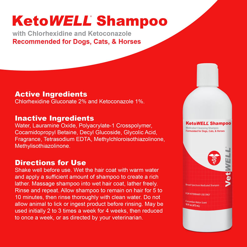 KetoWELL Ketoconazole & Chlorhexidine Shampoo for Dogs & Cats - Medicated Dog Shampoo for Skin Infections, Skin Conditions, Acne, & Pyoderma - 16 oz - BeesActive Australia