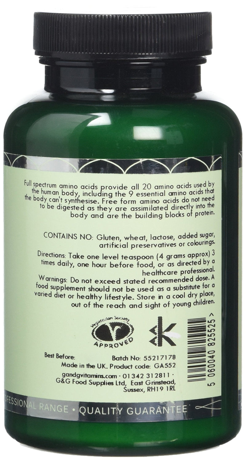 G&G Vitamins Full Spectrum Amino Acid Powder - Vegan Free Form Amino Acids - BCAA - 200G Powder - BeesActive Australia