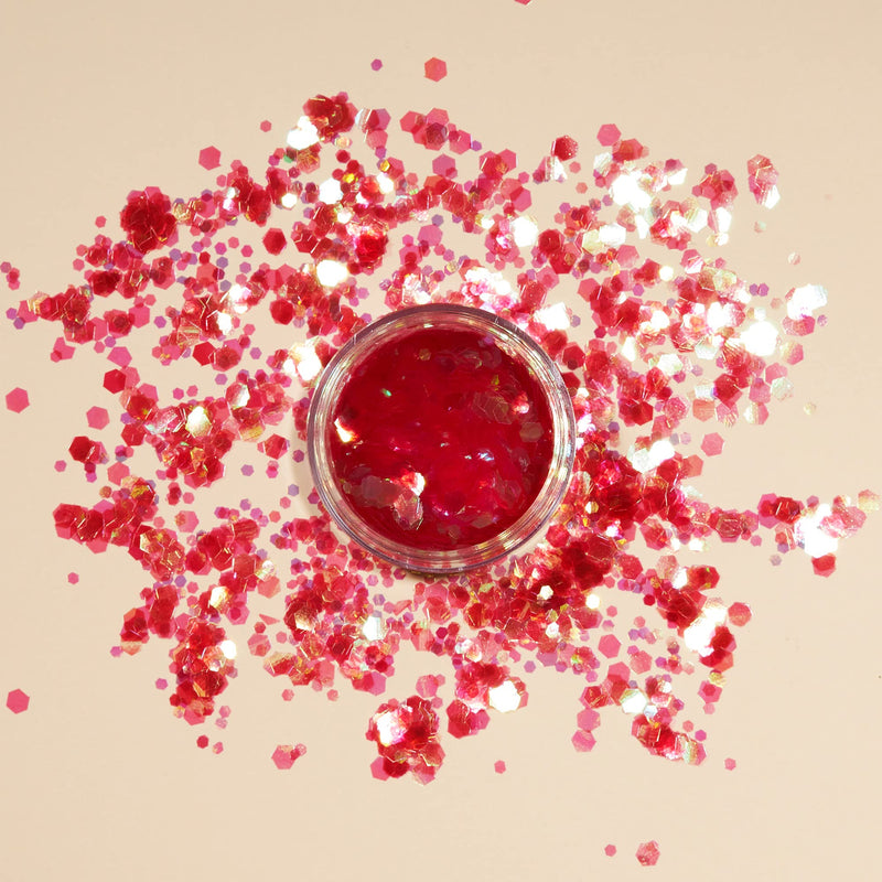 Iridescent Chunky Glitter by Moon Glitter - Set of 5 colours + Fix Gel - Cosmetic Festival Makeup Glitter for Face, Body, Nails, Hair, Lips - 3g - BeesActive Australia