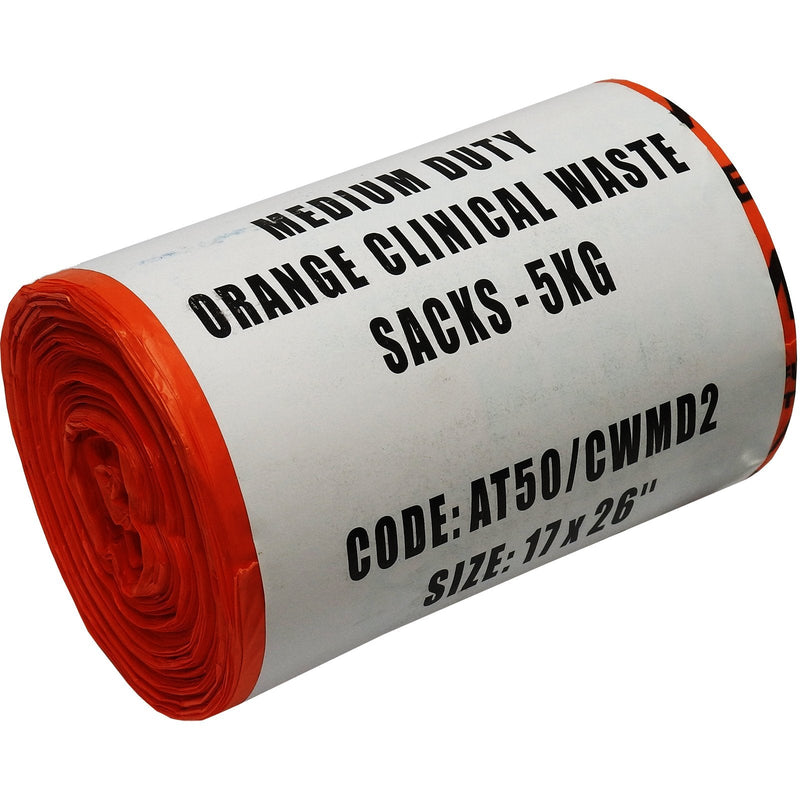 Orange Clinical Bio Hazard Medical First Aid Medium Duty Waste Bag Sacks, 1 Roll (50 Bags) - BeesActive Australia
