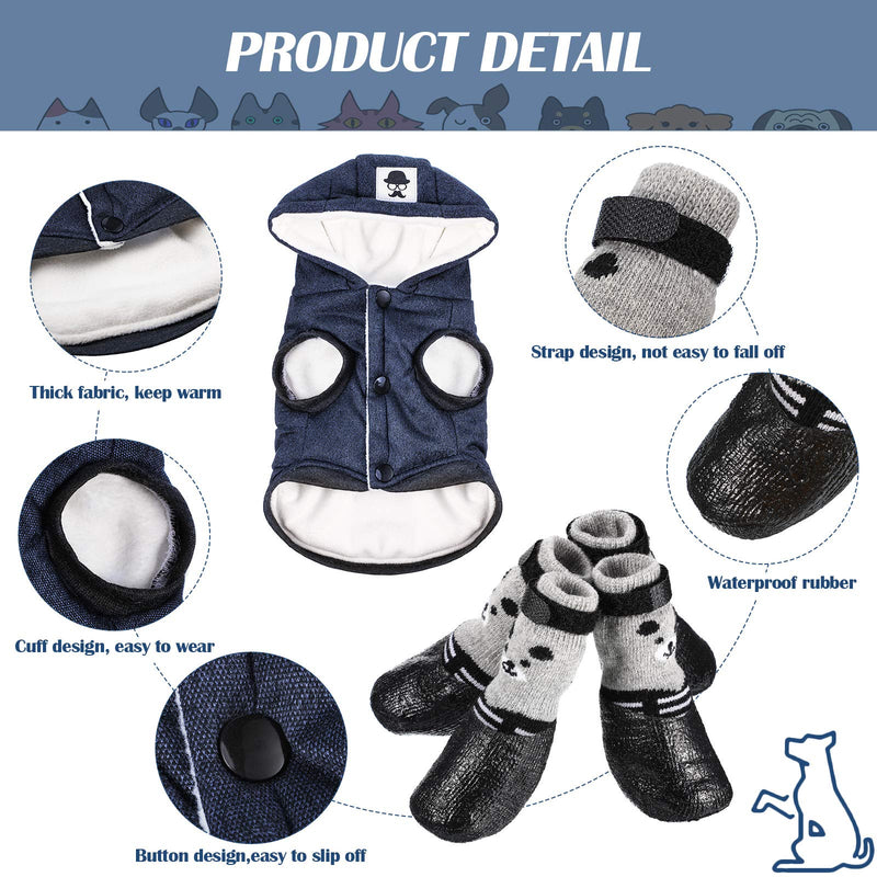 Hooded Dog Coat and Dog Cat Boots Shoes Socks Stylish Puppy Clothes Warm Dog Jacket Waterproof Dog Shoes for Small Puppy Navy Blue Medium - BeesActive Australia
