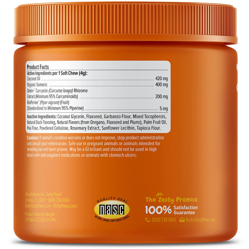 Zesty Paws Turmeric Curcumin for Dogs - for Hip & Joint Mobility Supports Canine Digestive Cardiovascular & Liver Health Coconut Oil for Skin Health with 95% Curcuminoids + BioPerine Duck 90 Count - BeesActive Australia