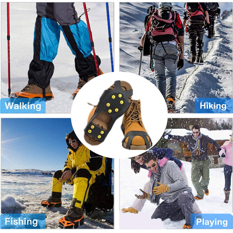 Sfee Ice Snow Grips Crampons Traction Cleats Spikes 19 Spikes for Women Men,Anti Slip Stainless Steel Chain Flexible Footwear for Walking Climbing Hiking Fishing Outdoor Black Small - (Women(5-7)/Men(3-5)/EU:31-36) - BeesActive Australia