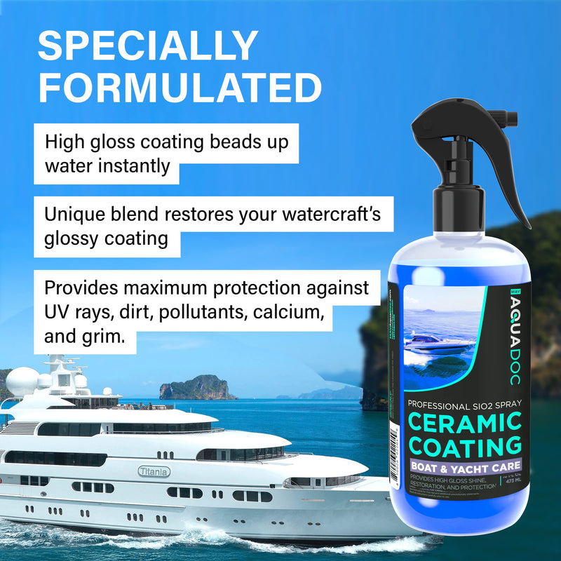 Boat Cleaner Wax - Ceramic Sio2 Sealant & Boat Ceramic Coating Spray, Exterior Boat Cleaner - Water Spot Remover, Boat UV Protectant Spray & Marine Wax for Boats to get a Glossy Shine - AquaDoc 16oz - BeesActive Australia