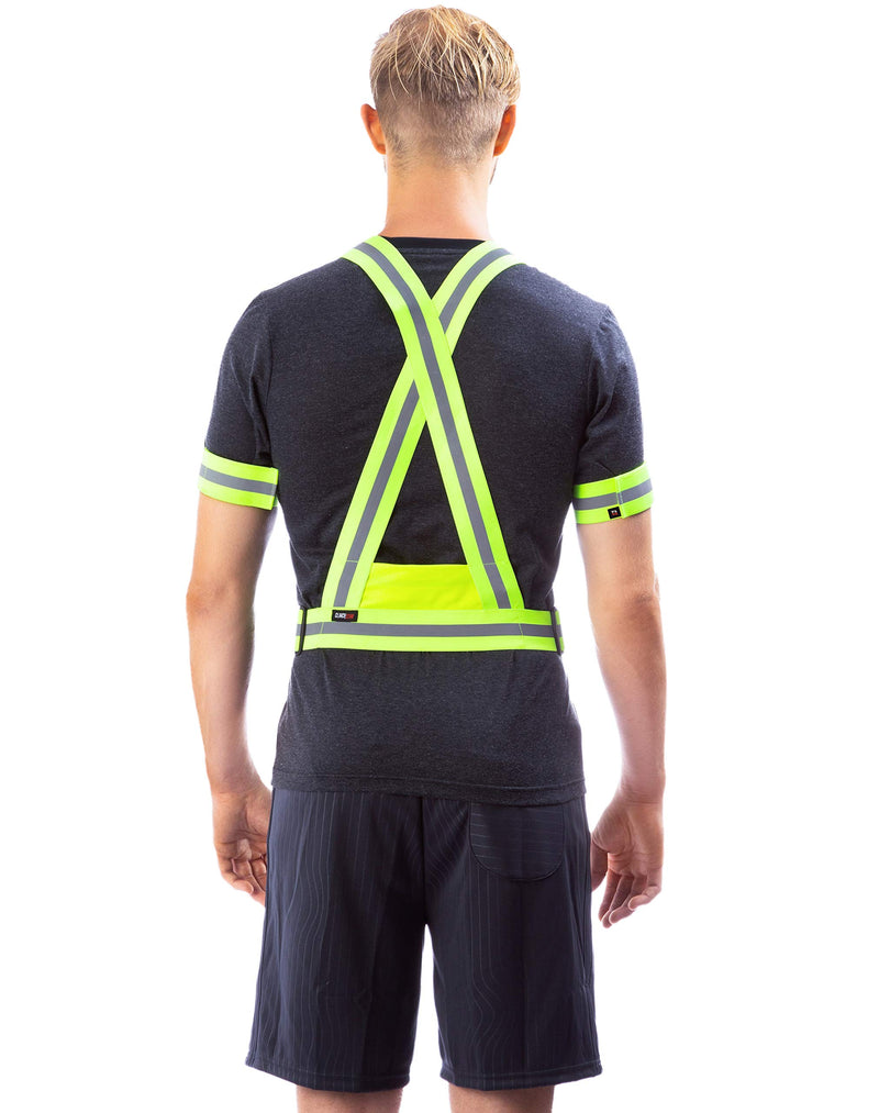 [AUSTRALIA] - Clinch Star Reflective Gear for Running and Cycling at Night with Back Pocket - Removable Water Bottle Holder - Outdoor Reflector Arm Foot Band Set Great Gift Reflective Vest 