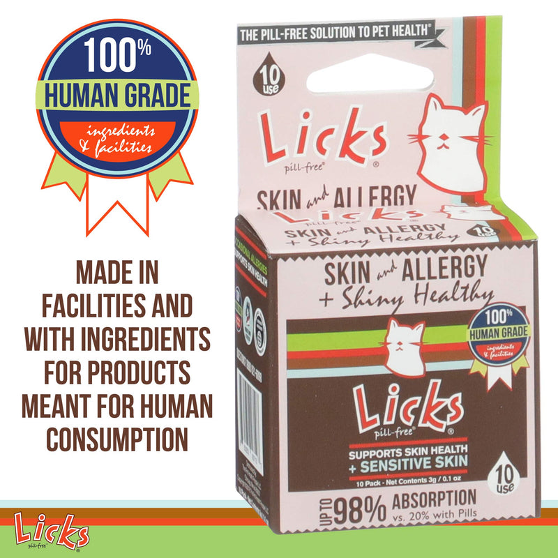 Licks Pill Free Cat Skin and Allergy - Omega 3 Cat Allergy Relief - Cat Vitamins & Supplements for Itchy Skin - Turmeric Supplement for Cat Skin - Gel Packets 10 Use - BeesActive Australia