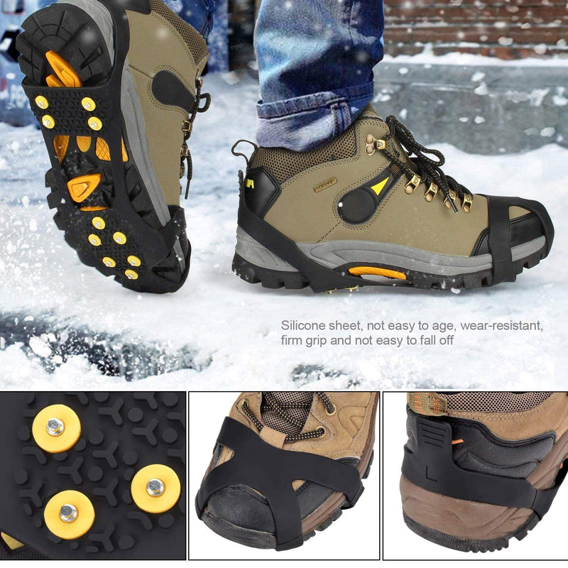 SYOURSELF Ice Cleats Snow Grips Overshoes Boots, Anti-Slip Silicone Portable Walk Traction Cleats Stainless Steel Spikes for Walking, Jogging, Hiking, Climbing, Fishing, Dog, Kids (S M L XL) Black Small - (Women(5-7)/Men(3-5)/EU:31-36) - BeesActive Australia