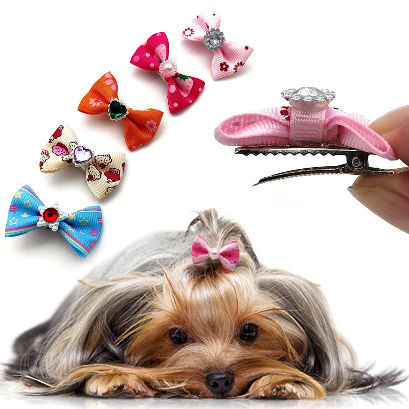 Puppy Small Dogs Hair Bows with Rhinestone Tiny 30 Pairs,Puppy Bowknot Hair Barrettes Bows Handmade Hair Accessories Pet Grooming Products,Hair Topknot Hair Clips Cat Puppy Party Birthday Christmas, - BeesActive Australia