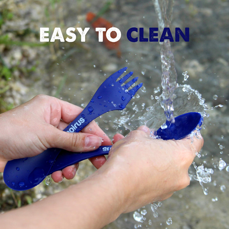 Tapirus 4 Spork to Go Set - Durable and BPA Free Sporks - Spoon, Fork and Knife Combo Utensils Flatware - Mess Kit for Camping, Hunting and Outdoor Activities - Comes in a Carrying Case Blue - BeesActive Australia