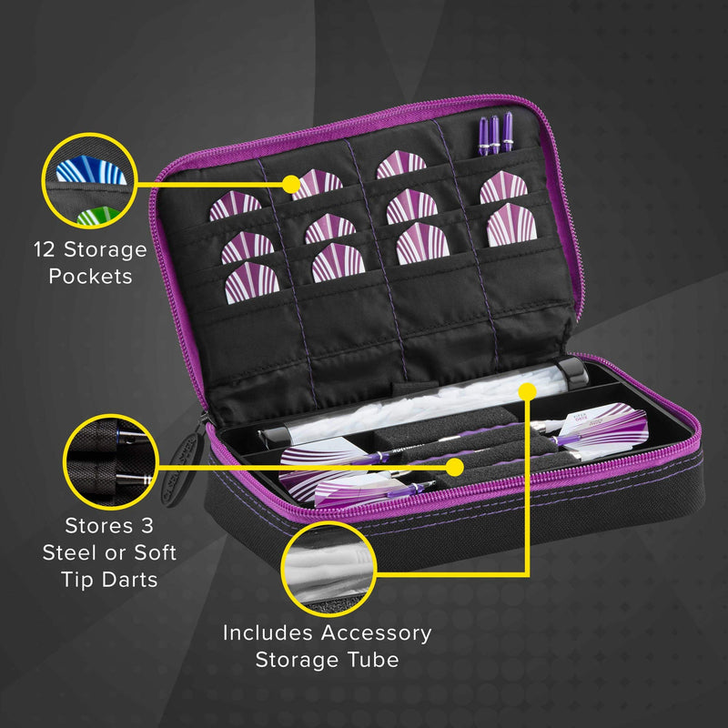 Casemaster Plazma Dart Case for Soft and Steel Tip Darts, Holds 3 Darts and Features Built-In Storage Tube and Pockets for Flights, Tips, Shafts, and Personal Items - BeesActive Australia