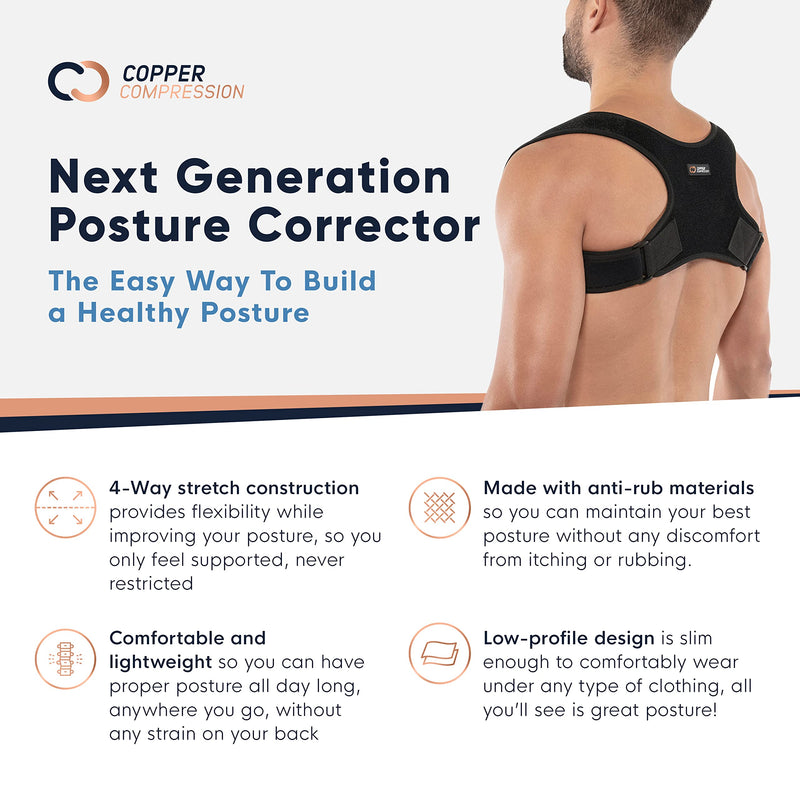 Copper Compression Posture Corrector for Men and Women - Copper Infused Upper Back Spine, Neck, Shoulder & Clavicle Orthopedic Brace - Adjustable & Breathable for Bad Posture, Slumping, Pain Relief Large/X-Large (Pack of 1) - BeesActive Australia