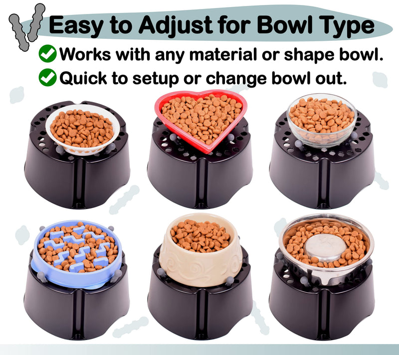 PegSet My Bowl Stand | 5” Elevated Stand for Any Dog Bowl up to 7.5” Width, Lift Your Pet’s Food or Water, Reduces Joint Strain, Sturdy and Durable, Washable and Stackable, Adjustable Raised Feeder 5" Height, for Bowl up to 7.5" Base Width Black - BeesActive Australia