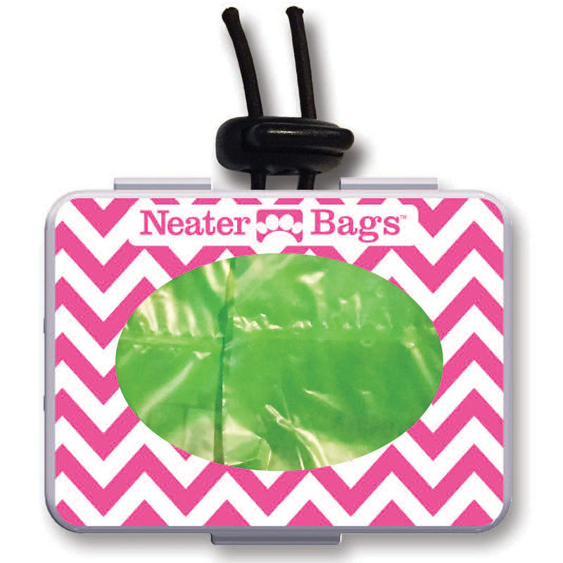 Neater Pets Neater Bags - Dog Waste Poop Bags - Dispense One at a Time Like Tissues - No Rolls to Fuss With - Easy-Tie Handles - Dispenser Attaches to any Leash (210 Bags, Chevron Pink) 210 Bags + Pink Dispenser - BeesActive Australia