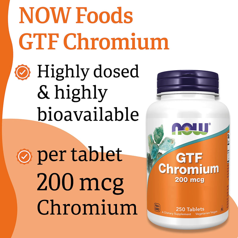 Now Foods, GTF Chromium (Chromium) 200mcg, 250 Vegan Tablets, Lab-Tested, Soy Free, Gluten Free, Vegetarian, Non-GMO - BeesActive Australia