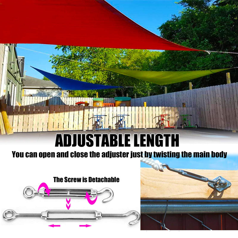 Metown, Turnbuckles Hook, 304 Stainless Steel Hook & Eye Turnbuckle M4/ M6/ M8 Heavy Duty Wire Rope Tension Cable Railing Kit for Sun Shade sail Installation (M8 2pack) M8 2Pcs - BeesActive Australia