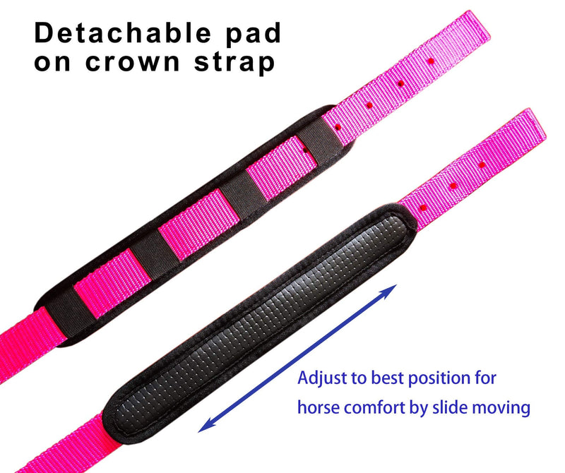 T TEKE Adjustable Horse Halters by Heavy Duty Soft Nylon, Padded with Anti-rubbing Waffle Neoprene on Both Crown & Nose Pink Cob (M) - BeesActive Australia