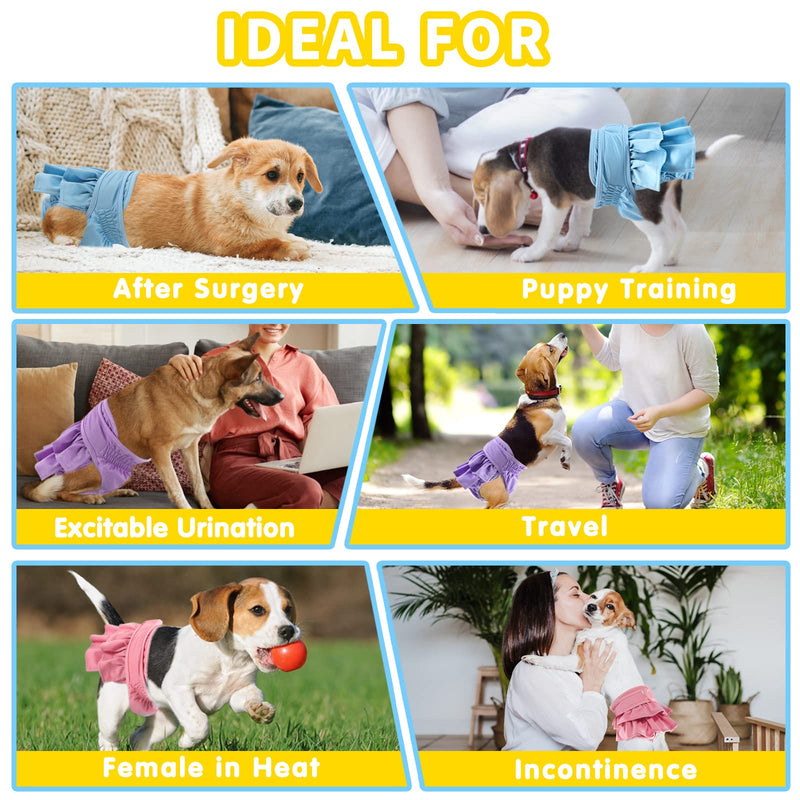 Washable Dog Diapers Female 3 Pack Reusable Premium Highly Absorbent Doggie Diapers, Flexible Puppy Diapers, Durable Leak-Proof Leopard Dog Diapers for Period Heat Incontinence Puppy Training Red & Blue & Purple Medium - BeesActive Australia