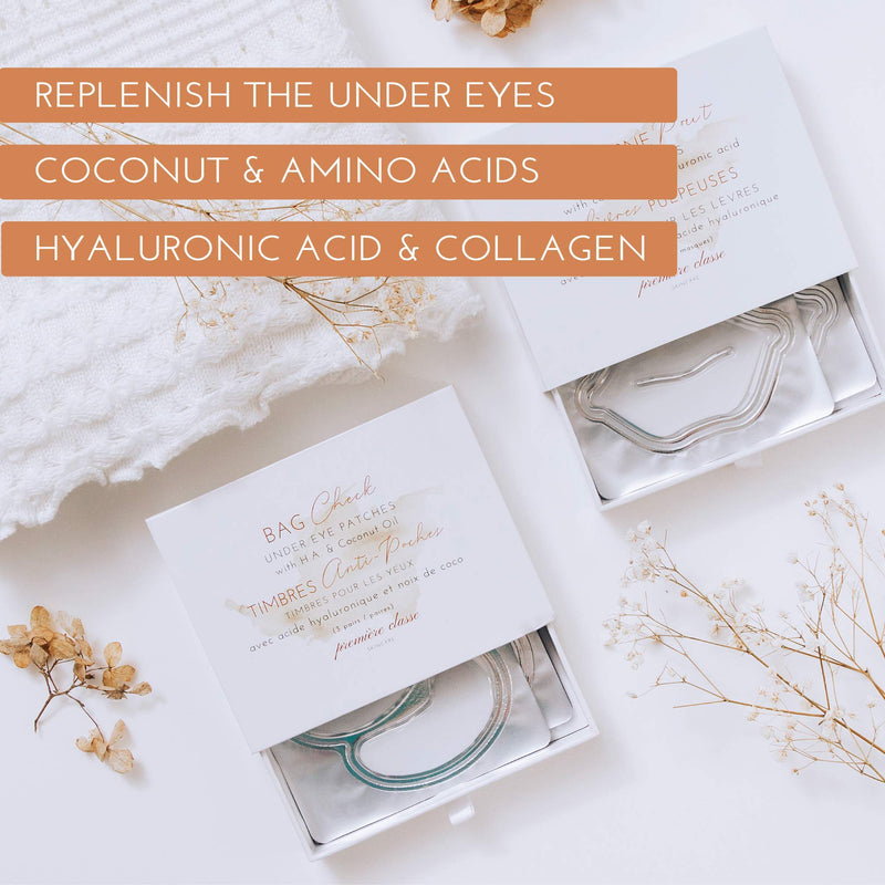 Bag Check Under Eye Patches - Vitamin C Under Eye Mask Pads - Under Eye Firming Mask - Hydrating Collagen Coconut Oil - Cruelty Free Skin Care - Première Classe Skincare - (3 Pairs) - BeesActive Australia