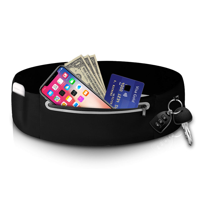 Trimaflex Running Belt – Phone Holder for Running – Water Resistant Workout Waist Fanny Pack – Ultra-Thin and Lightweight Running Pouch – Reflective Travel Money Belt Black Large (Waist 32"-42") - BeesActive Australia