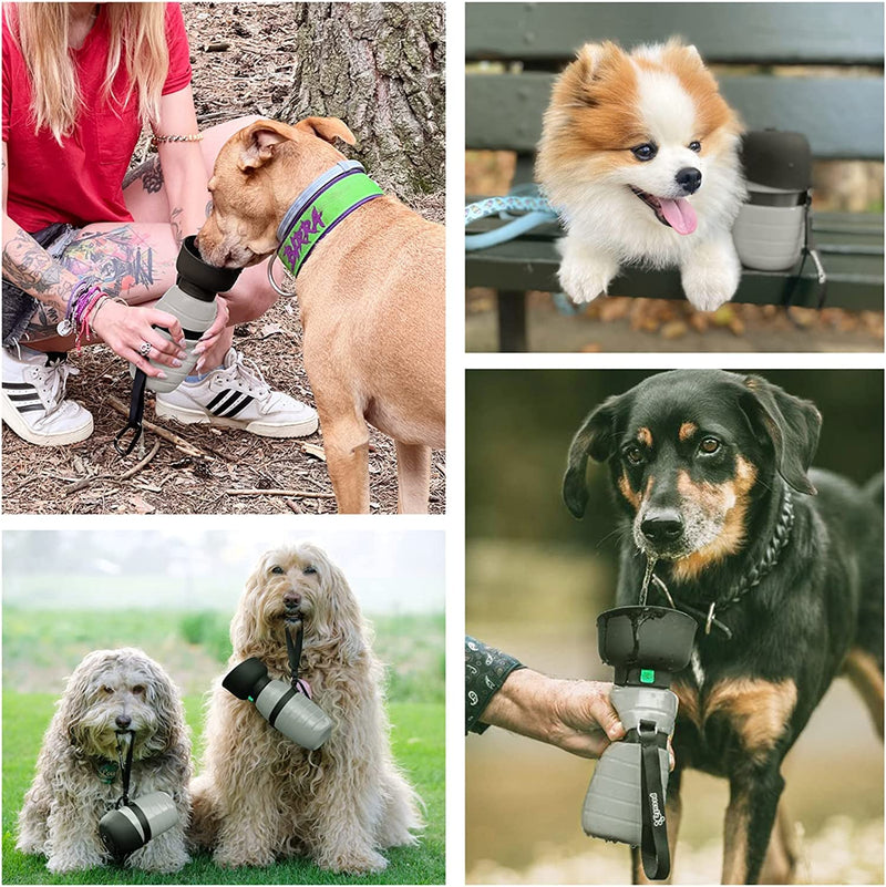 Pecute Dog Water Bottle (17oz/22oz), 2 in-1 Portable Dog Water Bottle with Foldable Bowl, Leak-Proof Dog Water Dispenser, Dog Travel Water Bottle for Outdoor Walking Hiking, Food-Grade Silicon 17 oz Grey - BeesActive Australia