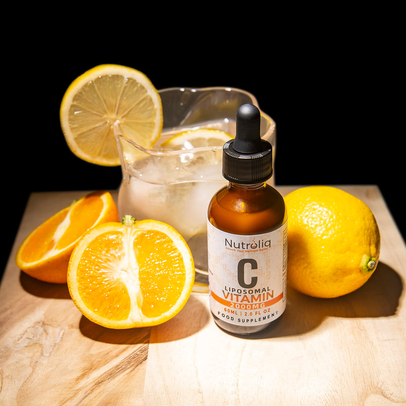 Nutroliq Liposomal Vitamin C Liquid Drops - Vegan Supplements for Men & Women's Health - Helps Boost Immune System - Quick-Absorbing, 2000mg Per Serving, Natural Orange Flavour - 60ml Glass Bottle - BeesActive Australia