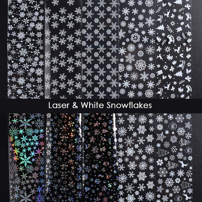 Winter Snowflake Nail Foil Transfers Stickers 10 Sheets Laser Flash Snowflake Snowmen Santa Christmas Tree Elk Nail Art Sticker Decals for New Year Party Supplies Manicure Tips Wraps Decoration - BeesActive Australia